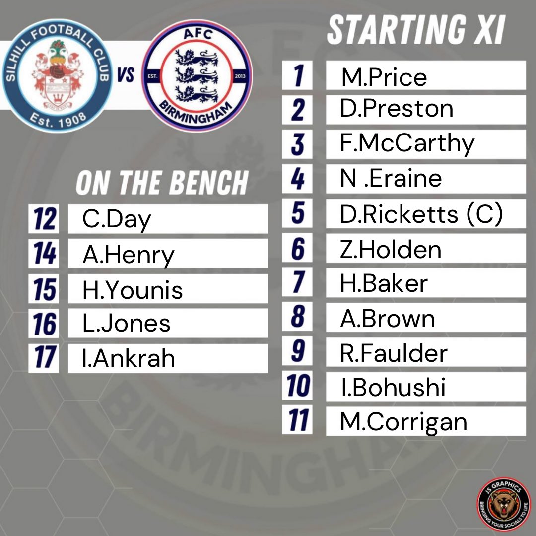 AFCofficialsite's tweet photo. Starting XI Vs @SilhillF https://t.co/G8eH3nhyBT