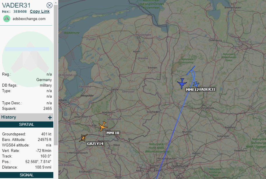 EHEH_Spotter's tweet photo. #MULTI12  AAR --> #VADER31 with VIP in the backseat 

#VADER32 taking pictures  📷

🇩🇪 GAF Eurofighter Typhoon 31+27 as flight #VADER31
🇩🇪 GAF Eurofighter Typhoon 31+46 as flight #VADER32 
🇳🇱 RNLAF Airbus A330MRTT T-055 as flight #MULTI12 
 
#NLspot https://t.co/bRUJKQ0Vzw