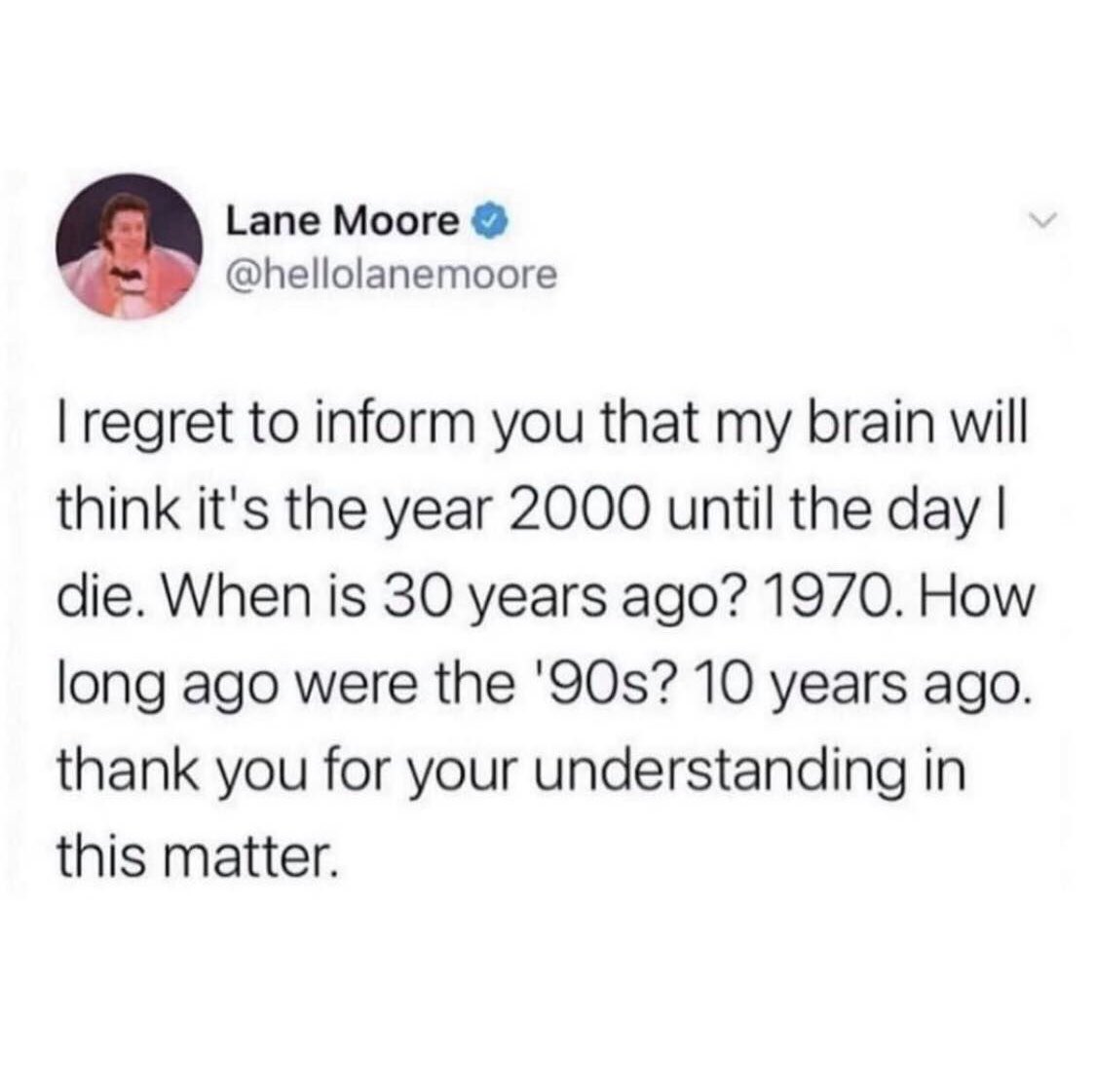 KyonaJiles's tweet photo. I graduated from high school in the mid 90s so my brain is stuck there 🤷🏻♀️🤣
#90s #2000s #badatmath #time #fiction #fictionbooks #fictionwriter #kyonajiles https://t.co/zNzuuJ3wBW
