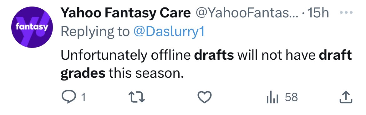ohnoclydefrog's tweet photo. @YahooFantasyCC @therealbenisla Are not currently available or will not have draft grades this year? https://t.co/OsaeDxI8m8