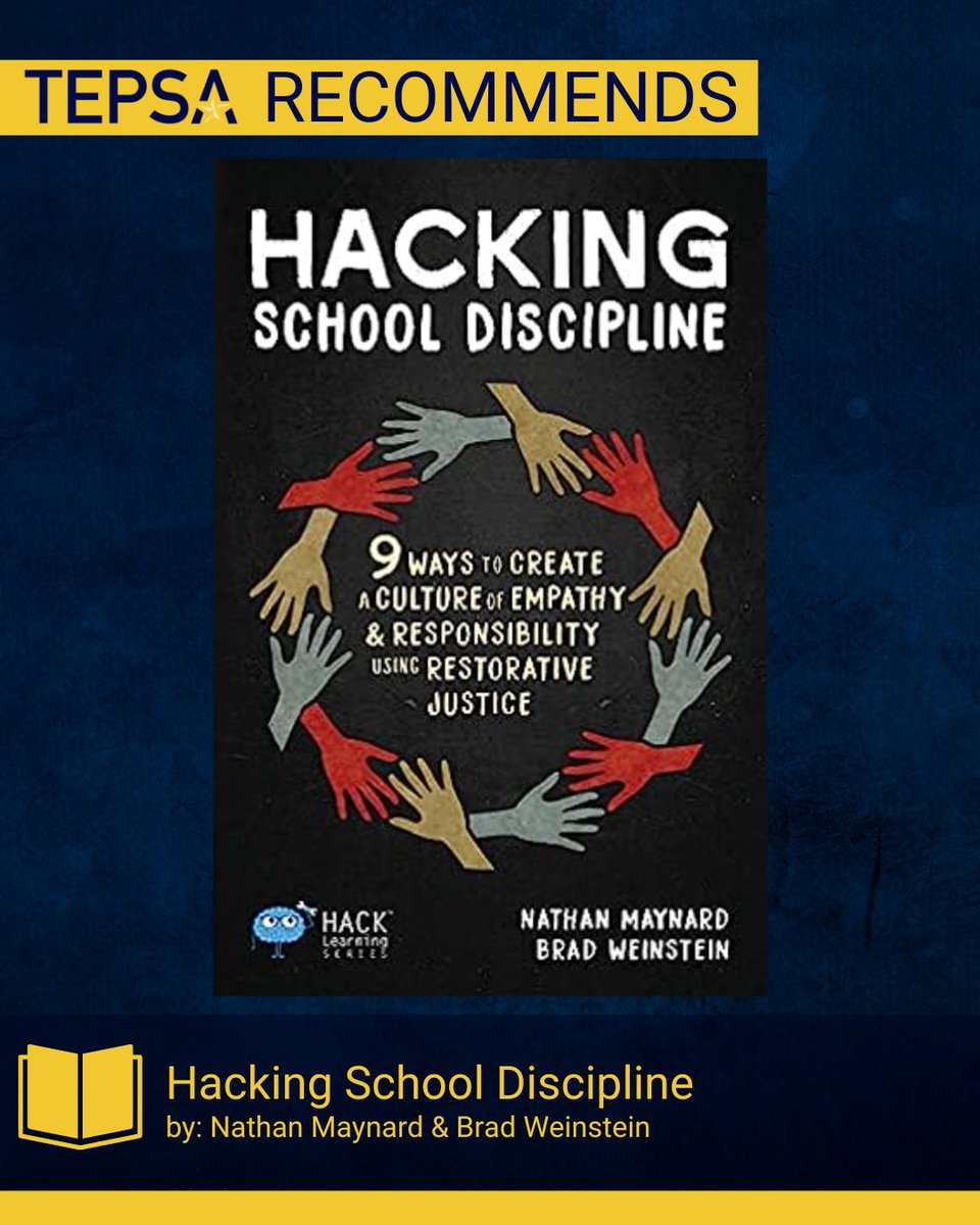 This week's book recommendation is Hacking School Discipline: 9 Ways to Create a Culture of Empathy and Responsibility Using Restorative Justice by Nathan Maynard and Brad Weinstein. Check out this book today: amazon.com/Hacking-School… #WeLeadTX #TXed