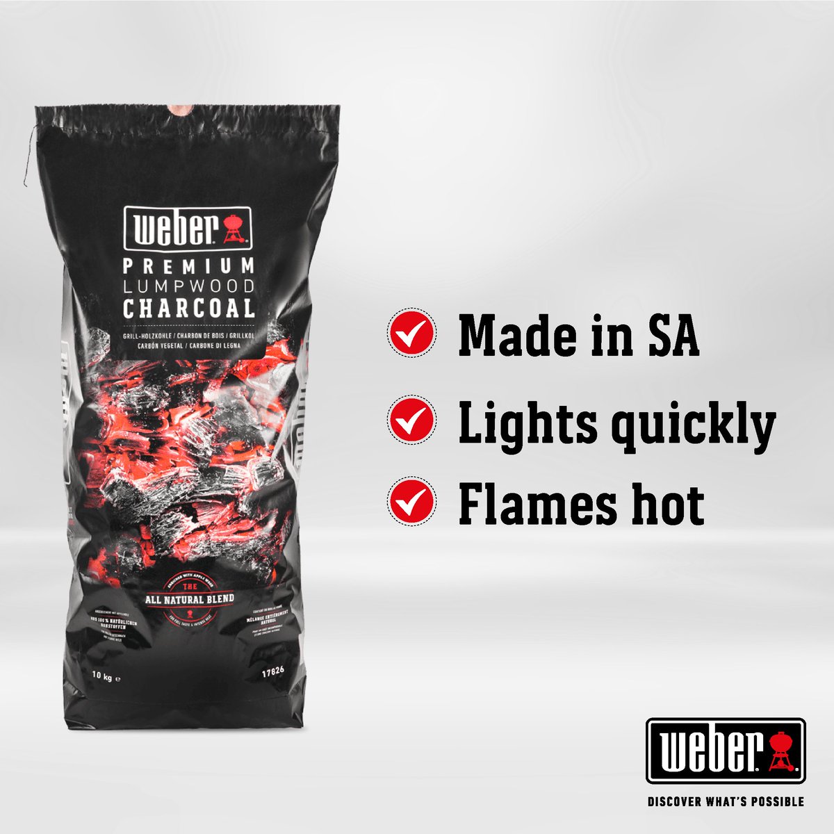Think local and think fast flavour when you hear Premium Lumpwood Charcoal. ❤️‍🔥 ☑Made in SA ☑Lights quickly ☑Flames hot weber.co.za/product/weber-… Weber: For South Africans, the true masters of braaiing. #weberbraaisa #lumpwood #local #flavouraboveall #discoverwhatspossible