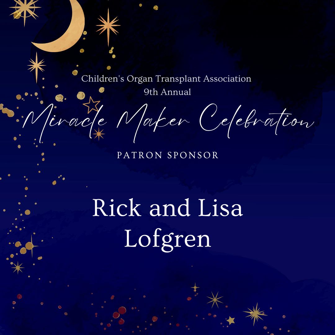 COTA_ORG's tweet photo. COTA looks forward to the Ninth Annual Miracle Maker Celebration on Sept. 16th. Grateful to Miracle Maker Celebration Patron Sponsor, Rick and Lisa Lofgren, for helping give a lifetime of hope to #transplant families across the country. #COTAHope #MMC2023 https://t.co/xMPWQHSZGM