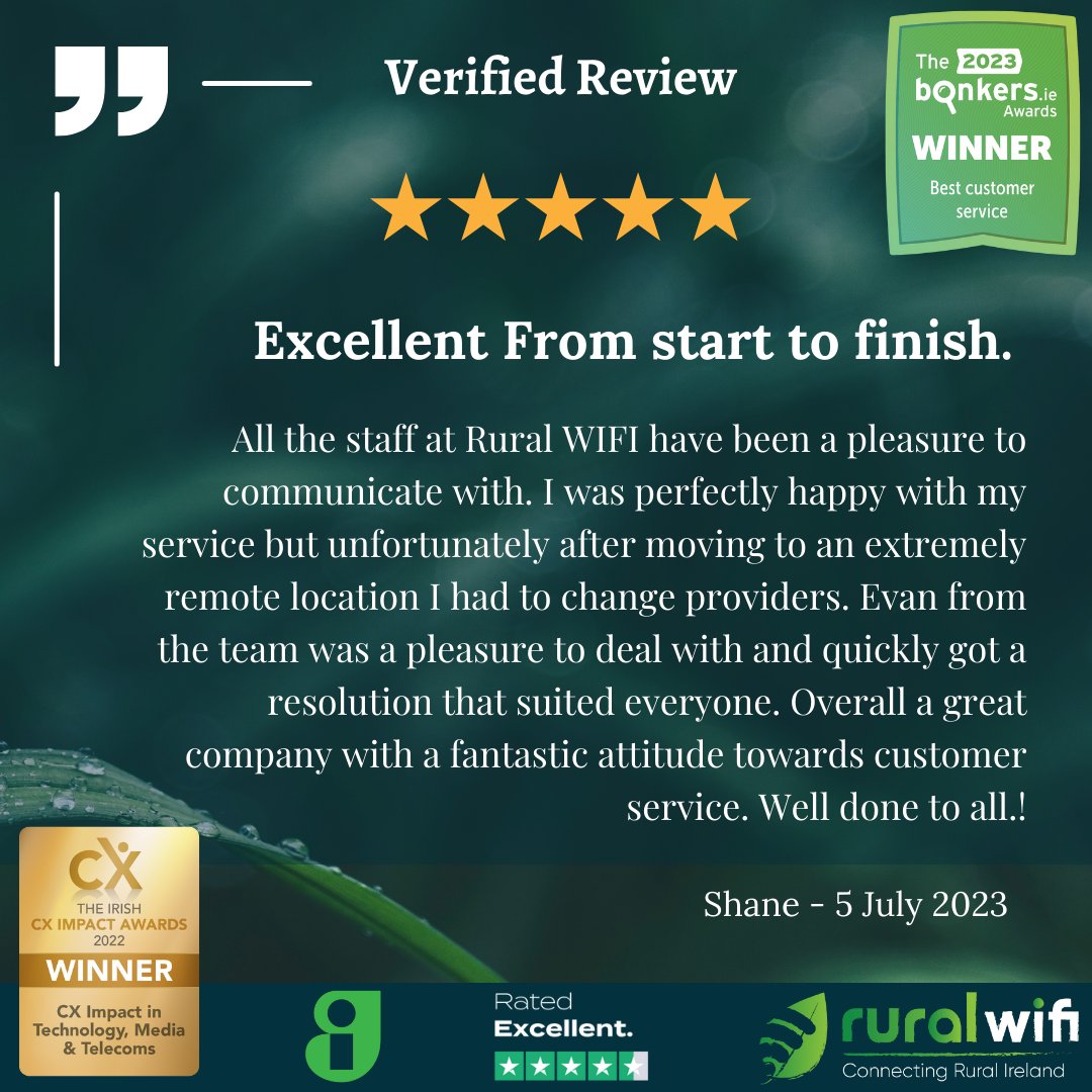 RuralWiFi_'s tweet image. Hear it from our happy customers! 🌟
We pride ourselves on being helpful, efficient, and always there for you. 

#RuralWiFi  #EfficientSupport #QuickResolutions #NoMoreFrustration #RuralWiFi #CustomerTestimonial #AwardWinningSupport