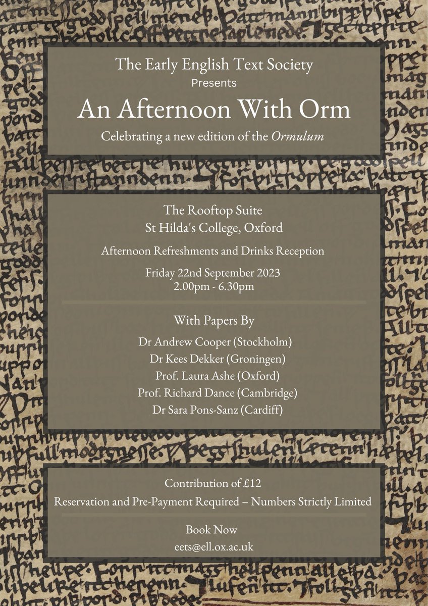 EEngTextSoc's tweet photo. There's still time to sign up for our half-day conferennce to launch our new editionn of The Ormulum - email eets@ell.ox.ac.uk to register https://t.co/E5Vhttt38Z