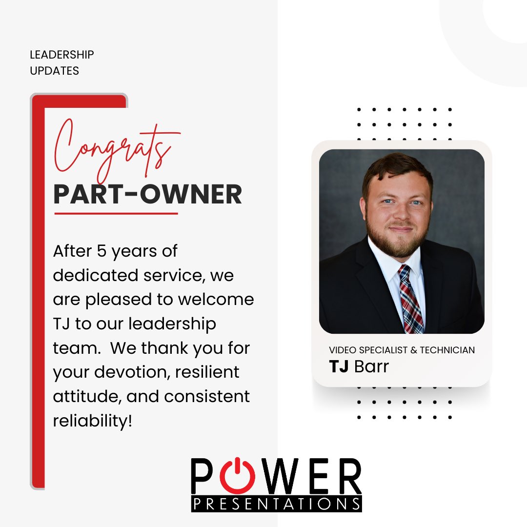 POWERTRIALTECHS's tweet photo. After 5 years of dedicated service, we are pleased to welcome TJ to our leadership team. We thank you for your devotion, resilient attitude, and consistent reliability!
#legaltech #litigationsupport #jurytrialsupport #poweredpresentations🔌#courtTechKy #trialTechnicians https://t.co/18dd3rpD9f