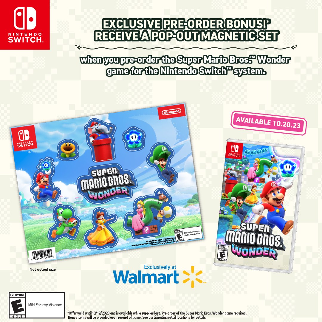 Walmart Canada Gaming on X: "We were Wondering if we could be even more  excited... Receive a Pop-Out Magnet Set when you pre-order the Super Mario  Bros. Wonder game for Nintendo Switch