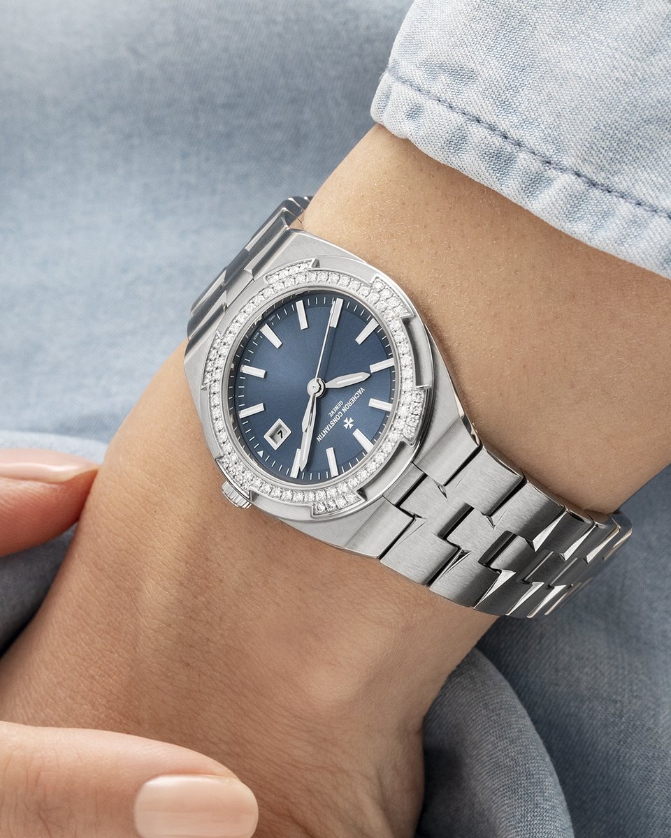 Summer vibes. 🌊 ☀️ Discover the Overseas 33 mm, an elegant watch with a sporty character. The six-sided bezels adorned with “brilliant”-cut diamonds light up the path of the hands and the date appearing at 3 o’clock. Discover: ms.spr.ly/60139uKr3 #VacheronConstantin