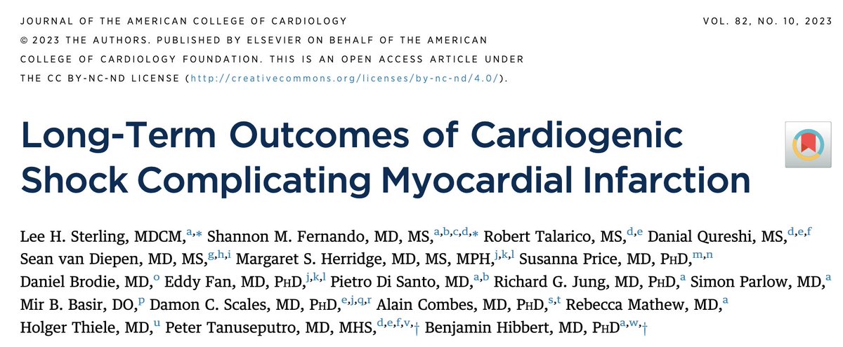 Shannon Fernando (@shanfernands) on Twitter photo 🧵Cardiogenic shock after acute MI (AMI-CS) has high in-hospital mortality. But what about long-term outcomes? This matters as much to patients.
Our new <a href="/JACCJournals/">JACC Journals</a> paper (co-led by <a href="/Lee_HSterling/">Lee_Sterling</a>) looked at long-term outcomes in AMI-CS.
OPEN ACCESS: sciencedirect.com/science/articl… 🧵Cardiogenic shock after acute MI (AMI-CS) has high in-hospital mortality. But what about long-term outcomes? This matters as much to patients.
Our new <a href="/JACCJournals/">JACC Journals</a> paper (co-led by <a href="/Lee_HSterling/">Lee_Sterling</a>) looked at long-term outcomes in AMI-CS.
OPEN ACCESS: sciencedirect.com/science/articl…