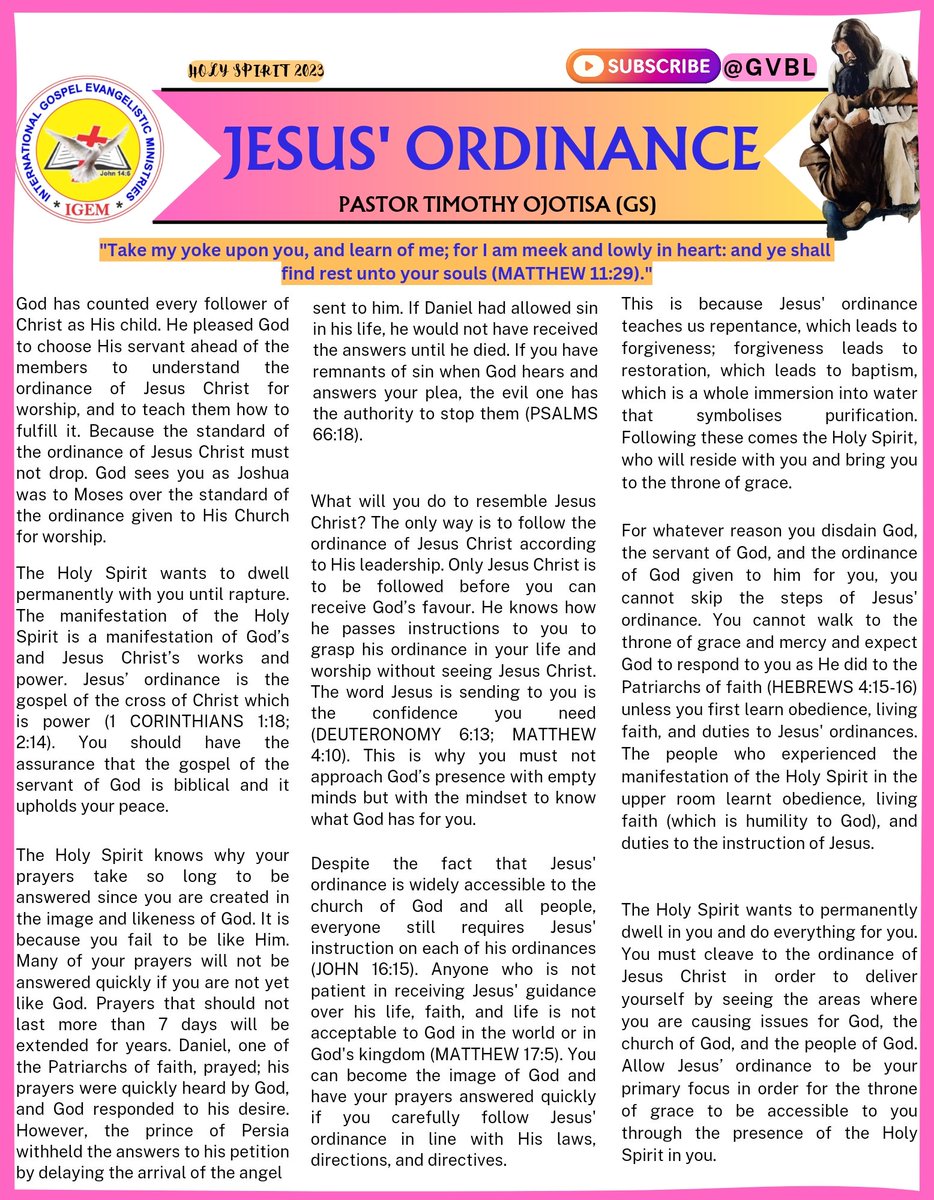 igemcity's tweet photo. Allow Jesus' ordinance to be your primary focus. #igem #igemcity #holyspiritmeeting23 #ordinances #jesus #Godstandard #humility #obedience https://t.co/dosYUocVwt