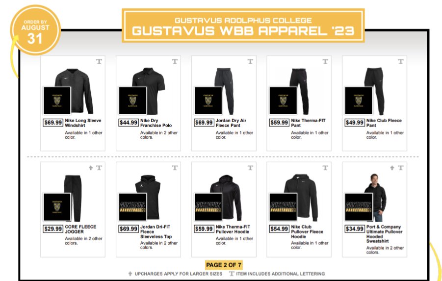 Get some new Gustavus Basketball gear!! Our online store is open until August 31st. 

bsnteamsports.com/shop/GUSWBB23