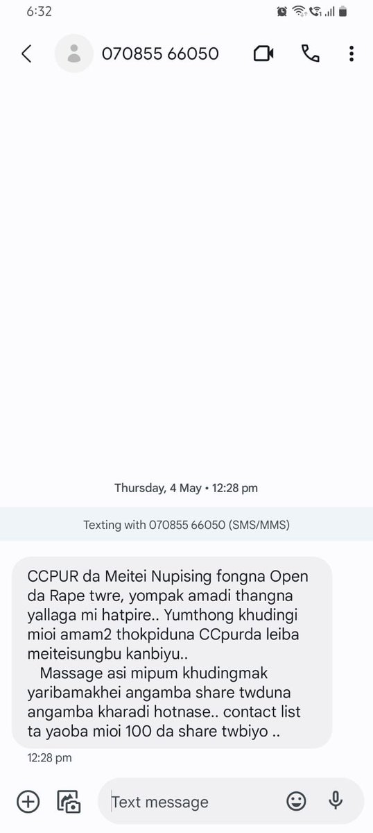 k_sitlhou's tweet photo. Meiteis have this habit of spreading and then believing Fake news without any verification. Yesterday 3 school going children narrated a news about 17 meitei children being kidnapped which later turned out to be a fabricated story. The whole public within the Manipur Valley had gone into a frenzy mode with clubs and meira paibis planning to mobilise a search operation for the missing children. 
Similarly, on May 3rd a fake news about 200 meitei women being raped by Tribal Kuki-Zo men in Lamka(ccpur) was spread by some individuals which aggravated the intensity of the conflict. One Meitei guy named Edison Moirangthem even claimed that he got this (fake) rape news from Meira Paibis and Arambai Tenggol as if they were confirmed news which led many people to believe that Arambai Tenggol intentionally spread this fake news to ignite the conflict even further, though this is yet to be proved. 
Pic : Some of the sms screenshots about the fake rape news received on May 4th. 
#MeiteiLiesXposed 
#ManipurHoror  
#SaveKuki_ZoTribals 
@narendramodi @AmitShah @PMOIndia @VPIndia  @RahulGandhi @kharge @BJP4India @INCIndia
@ArvindKejriwal
@IndEditorsGuild
@RajnathSingh
@AjitKumarDoval @ndtv @EastMojo @ANI  @EUCouncil @thewire_in @ThePrintIndia @DailyMirror 
@KaranThapar_TTP @EastMojo @PTI_News @TheLallantop @NELiveTV @ANI @WIONews @News9Tweets @NEWS9 @haokip_alice  @sardesairajdeep 
@LiveLawIndia @barandbench @indSupremeCourt @ndtv @TimesNow @HeadlinestodayN @BDUTT @thewire_in @laundryNews @sardesairajdeep 
@naomi2009 @newslaundry @the_hindu @htTweets @WIONews @sardesairajdeep  @afridahussai @ArnabGoswamiRTv @KaranThapar_TTP @jeegujja