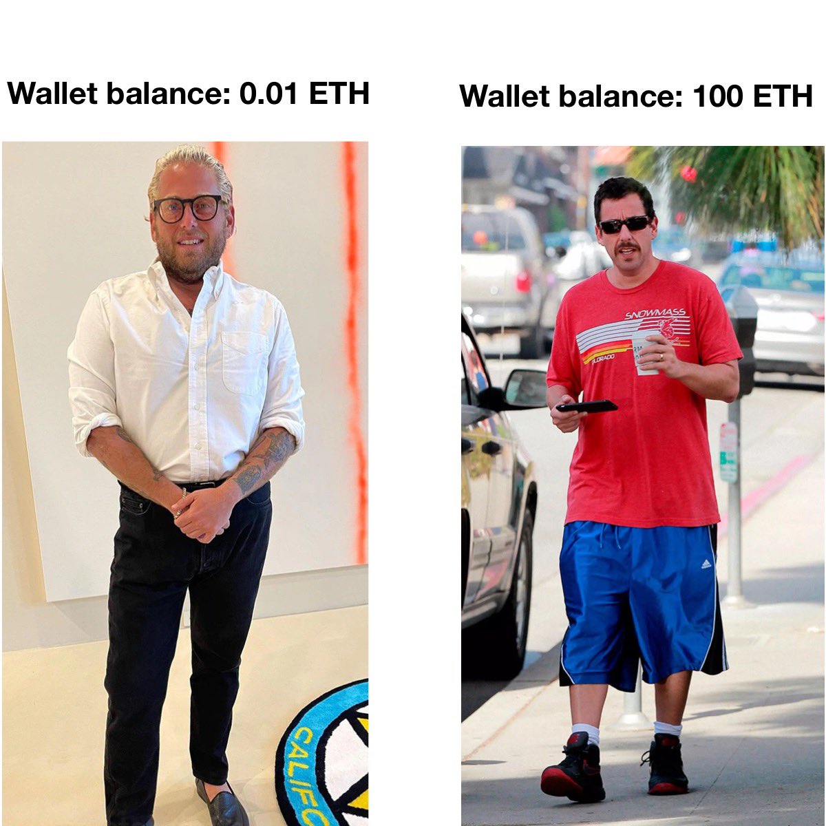 How people show up to events with 0.01 ETH in their wallet vs 100 ETH: