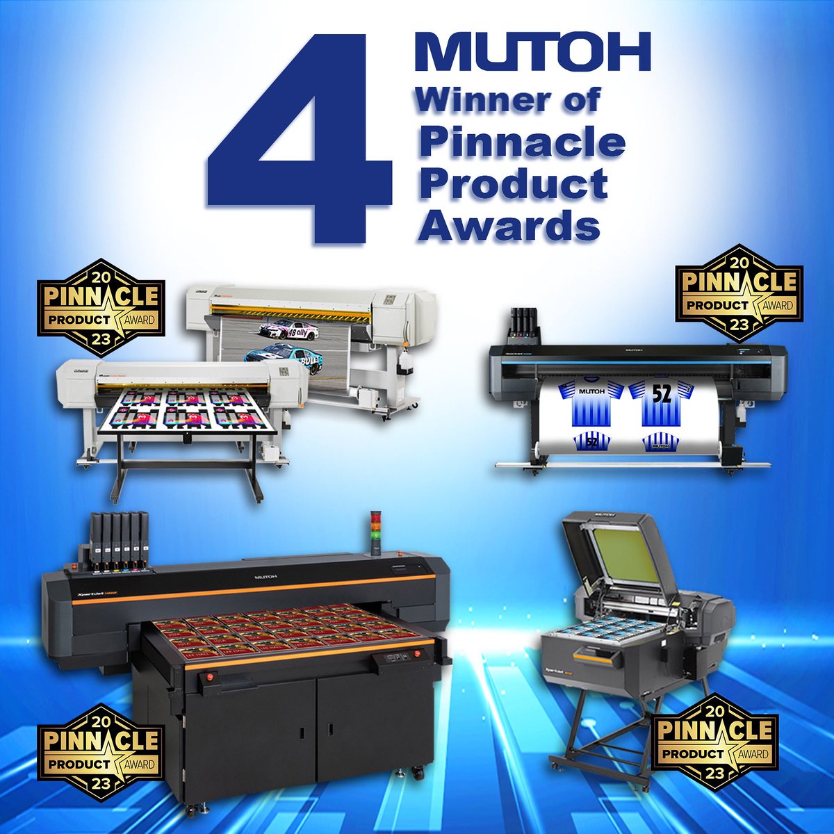 🏆 Incredibly honored and excited to share that MUTOH America has been awarded FOUR Pinnacle Product Awards from Printing United Alliance for 2023! 🌟
Our commitment to excellence and innovation continues to shine bright. Thank you to everyone who's been a part of this journey!