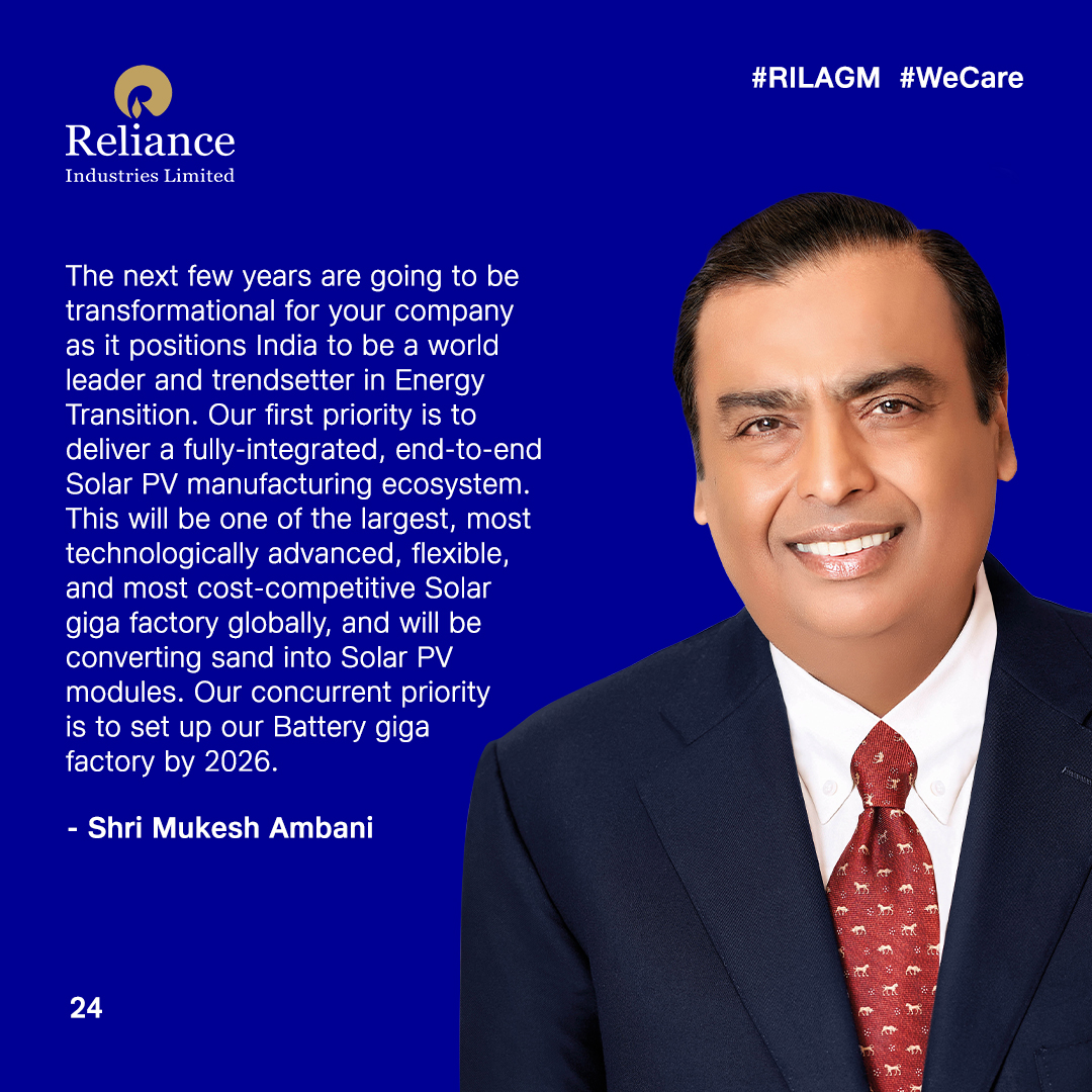 RIL_Updates's tweet photo. Shri Mukesh Ambani at #RILAGM #KeyQuotes 8/n https://t.co/32ZfUWoDeh