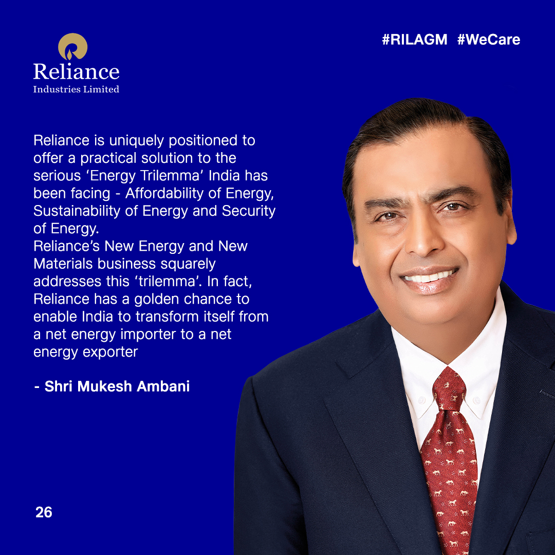 RIL_Updates's tweet photo. Shri Mukesh Ambani at #RILAGM #KeyQuotes 8/n https://t.co/32ZfUWoDeh
