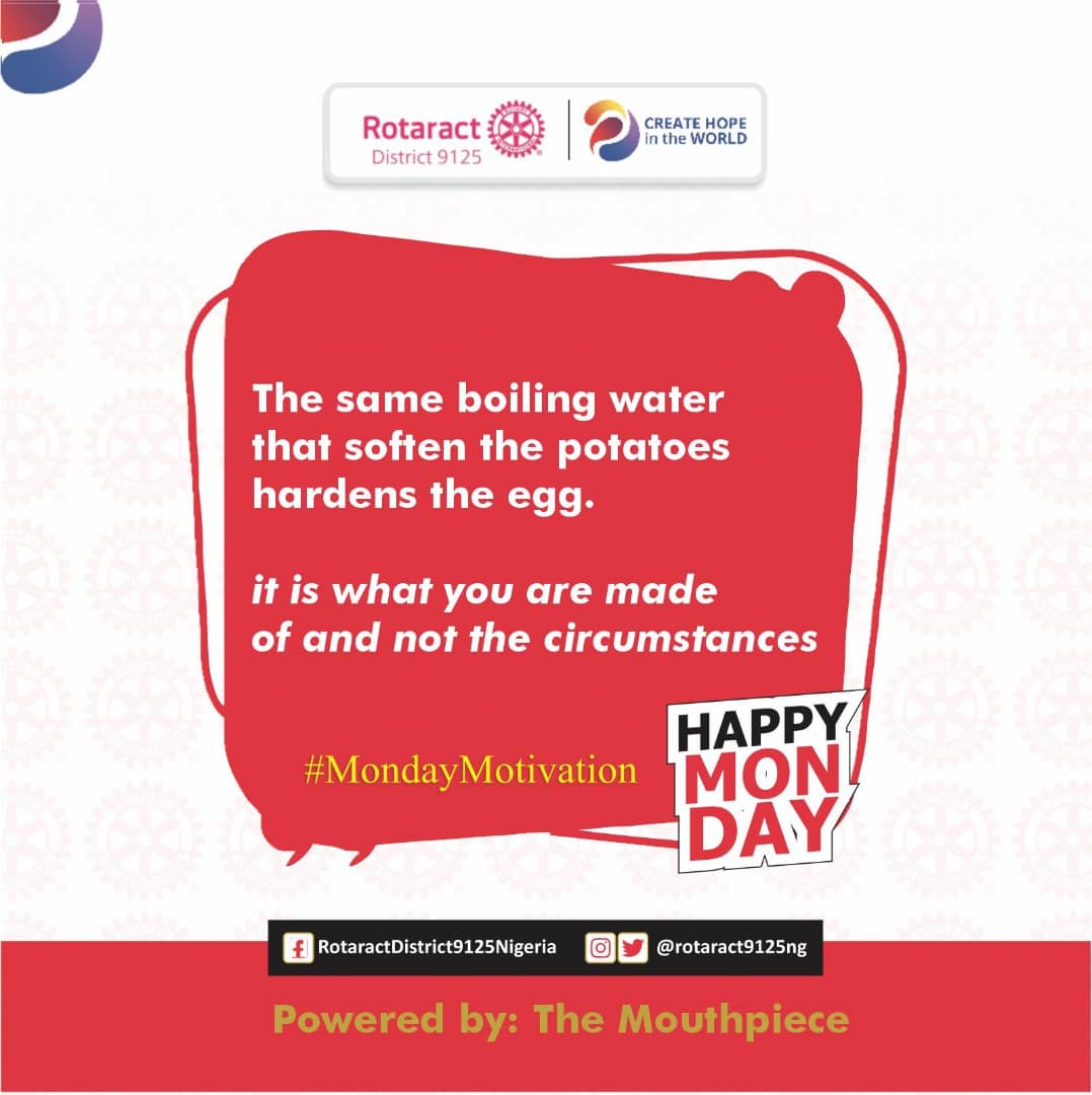 Rotaract9125NG's tweet photo. Resilience lies within, not in external conditions.

Just like boiling water affects potatoes and eggs differently, it is our inner composition and not the circumstances that truly define us. 

#MondayMotivation 
#CreateTheHope #D9125

Powered by:
The Mouthpiece https://t.co/KiA8LUjm6Y