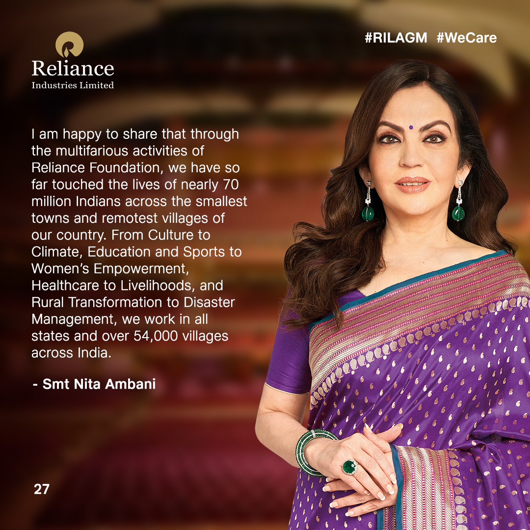 RIL_Updates's tweet photo. Smt Nita Ambani at #RILAGM #KeyQuotes 9/n https://t.co/qekfo6vUU1