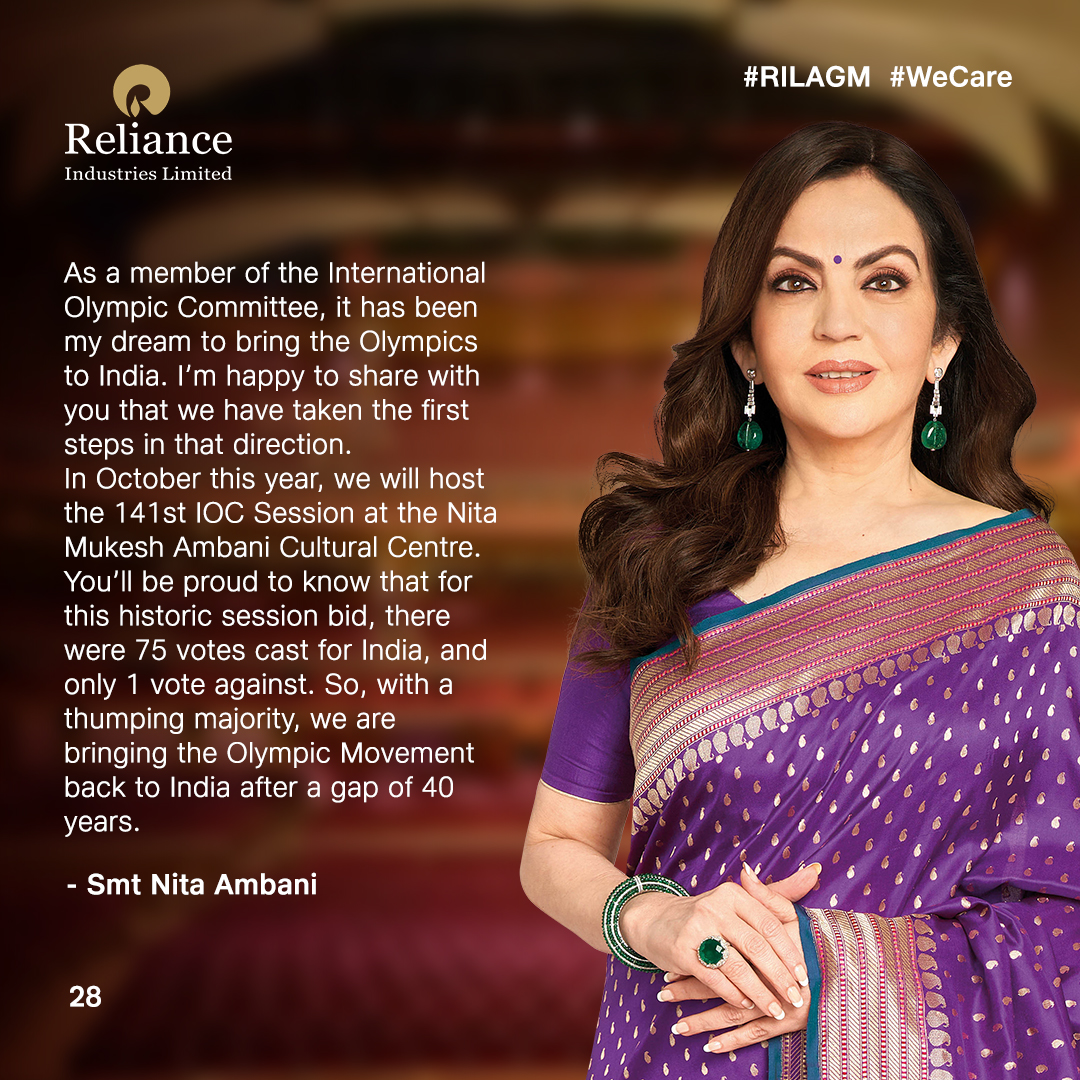 RIL_Updates's tweet photo. Smt Nita Ambani at #RILAGM #KeyQuotes 9/n https://t.co/qekfo6vUU1