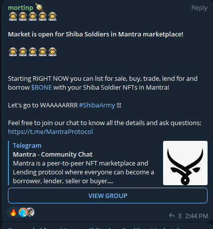 Shibvolution's tweet photo. Thank you to @MantraProtocol for being the first major #NFT marketplace to allow trading of https://t.co/cpwqYlBvqk on #Shibarium

Royalties are active and the team of Mantra has been exceedingly good with communication

You can now buy soldiers on the secondary market https://t.co/Jy05tguiR3