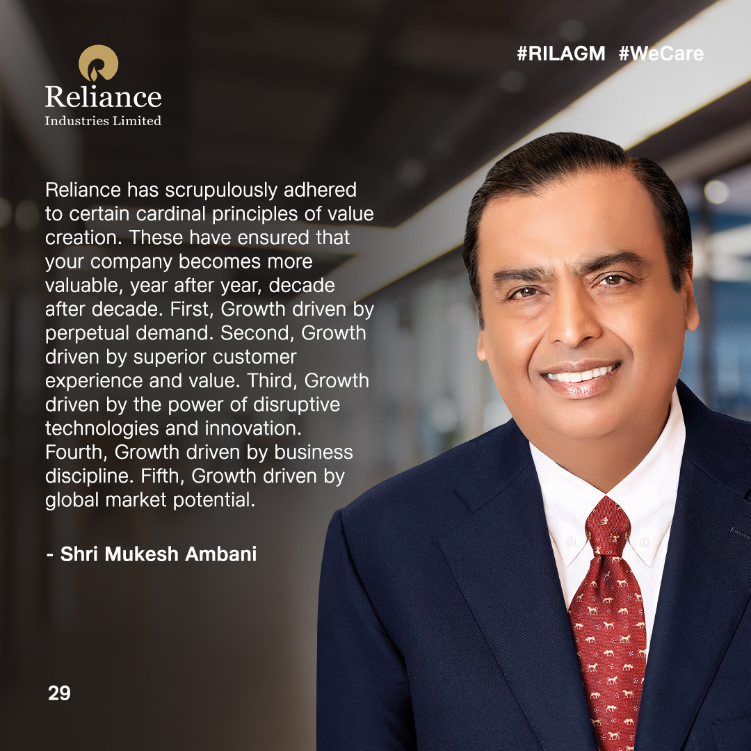 RIL_Updates's tweet photo. Shri Mukesh Ambani at #RILAGM #KeyQuotes n/n https://t.co/1AStJwfScg