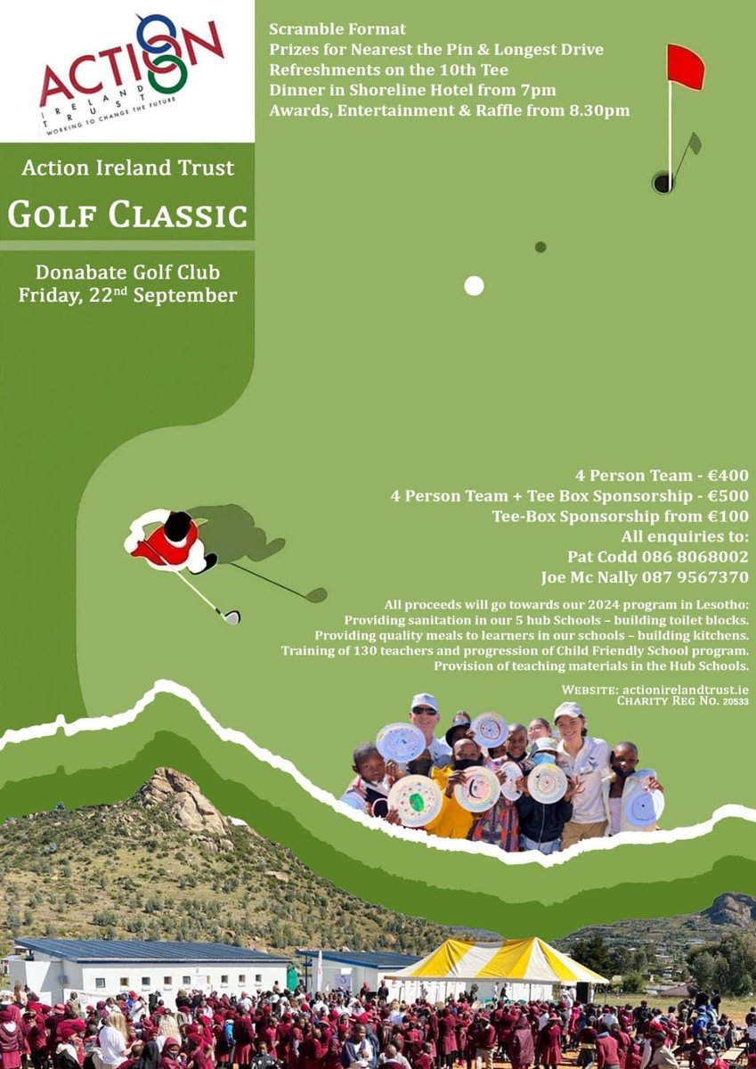 Fancy a game of golf &amp; a bit of fun?  All in aid of a great cause!  #ActionIrelandTrust #AIT presents Golf Classic 🏌️‍♀️in the beautiful <a href="/DonabateGC/">Donabate Golf Club</a> Sept 22nd.  Get your team of 4 together. Lots of fantastic prizes and dinner at the Shoreline Hotel, See you at the Tee 😁⛳️ 
#TeamAIT