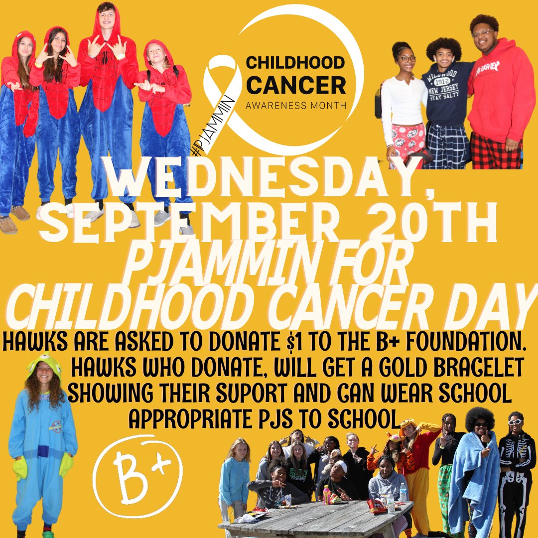 St_GeorgesTHS's tweet photo. #PJammin Day is almost here! Don't forget your $1 donations for B+. #HawksUniteInTheFight #PJamminForChildhoodCancer @ChadHarrisonSG @fhansonic @SarahOlsavsky @drjconnor299 https://t.co/PefioeiU7V