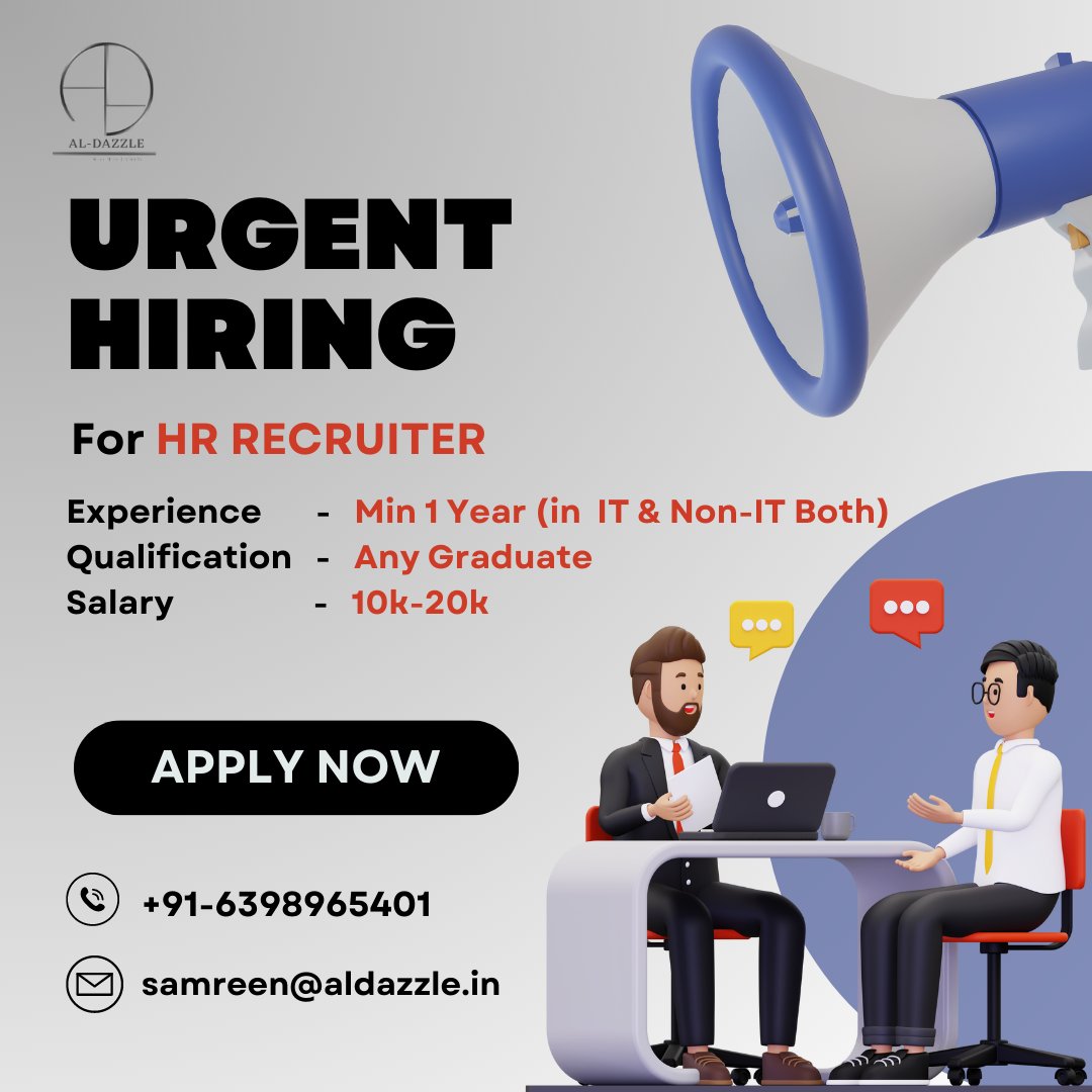 aldazzle_'s tweet photo. We are urgent hiring HR Recruiter 
Website: https://t.co/am6CR4PGp1
#hiring #nowhiring #hrjobs #wearehiring #hiringnow #jobshiring #werehiring #jobhiring #nowhiring #recruitingnow #jobsearching #jobsearch2023 #hrrecruiter #jobs #hiring #hiringnow #hiring2023 #hiringjobs #aldazzle https://t.co/oghYWv67Vu