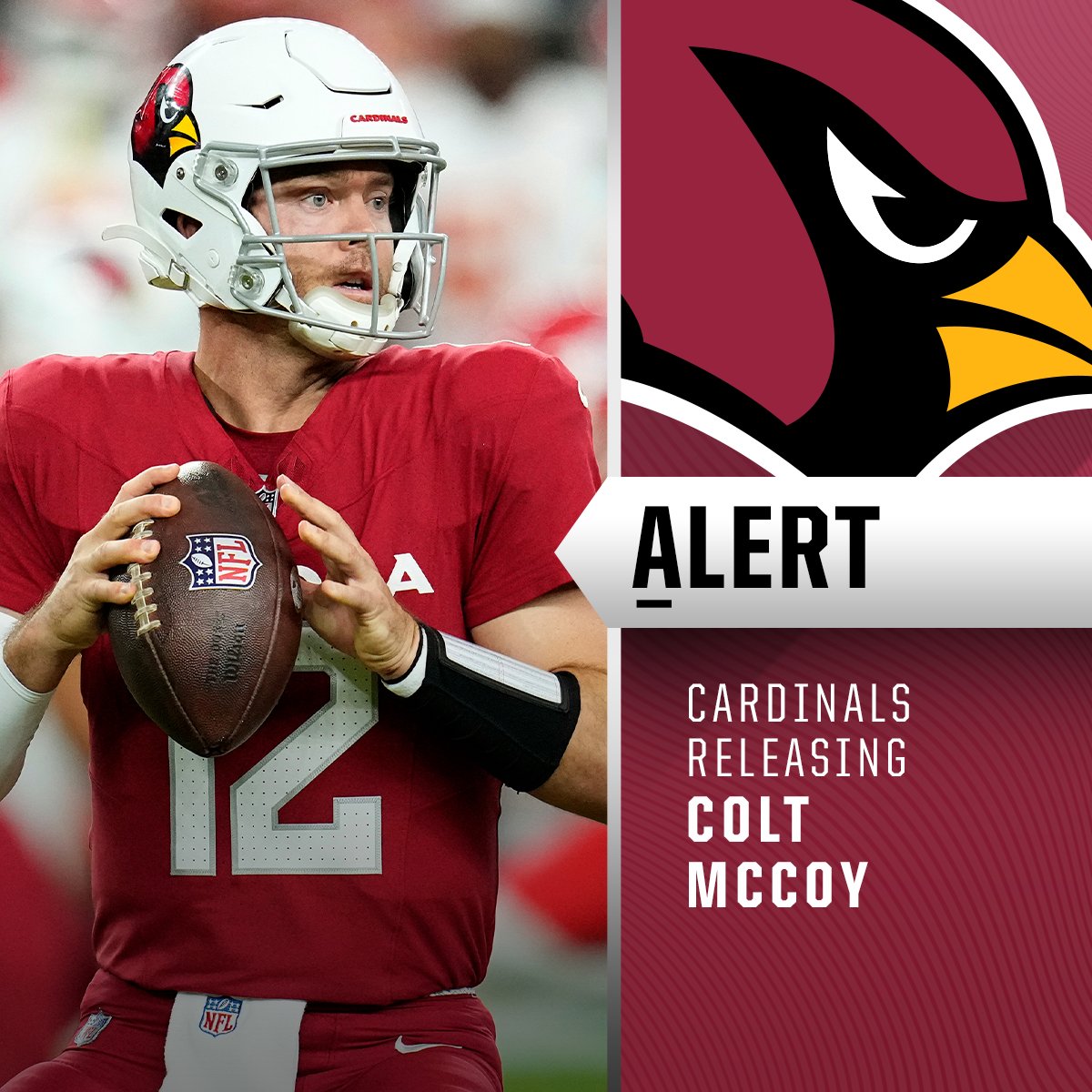 NFL's tweet photo. Cardinals release QB Colt McCoy. (via @PSchrags) https://t.co/emh6uBeoV9