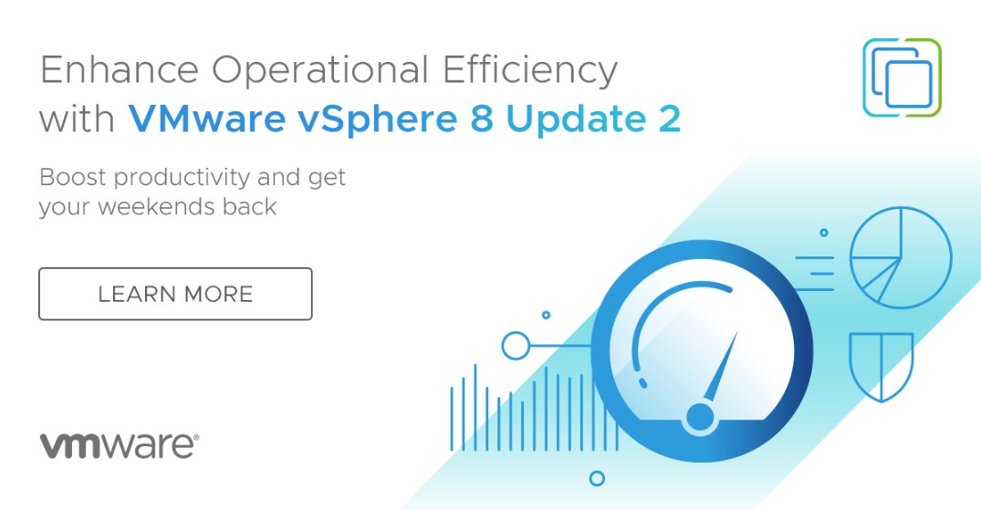 VMwarevSphere's tweet photo. Enhance VM operational efficiency with the latest #vSphere8 Update 2 and vSphere+ cloud service offerings! 💫

Experience fleet-wide ESXi Lifecycle Management, vCenter upgrades with minimal downtime, and support for Microsoft Azure AD identify federation: https://t.co/e5mLIi0IFF https://t.co/i0Uig8tMIG