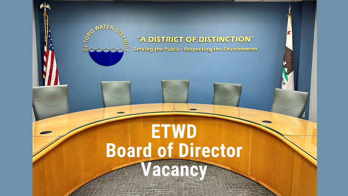 eltorowater's tweet photo. ETWD is accepting applications to fill the vacancy of Director on the ETWD Board of Directors.  This position will be appointed and the term runs through November 2024.  For eligibility requirements, notice and application, please visit: https://t.co/TBtrhjBaB5. https://t.co/jPhv0cHHNU