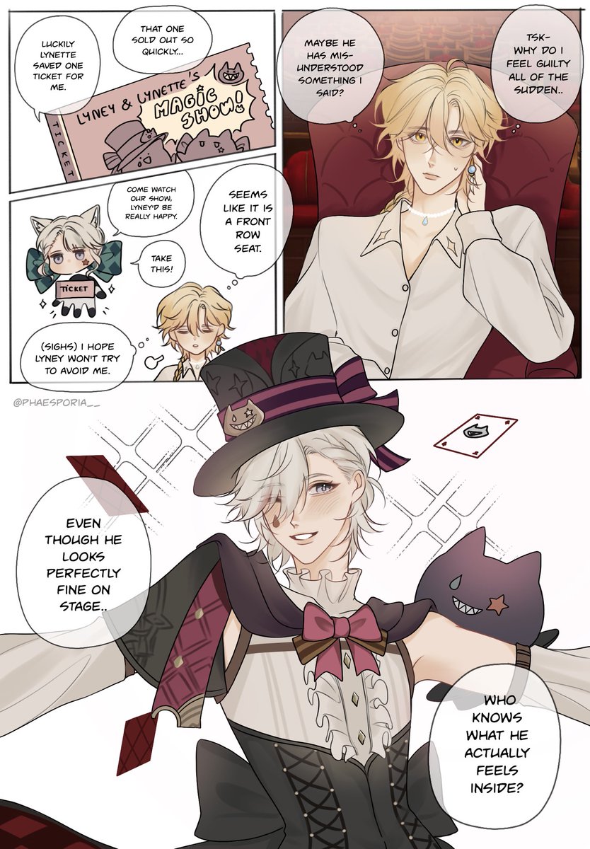 phaesporia__'s tweet image. forelsket (1/?)

a short comic. 
#aelyney #aether #lyney