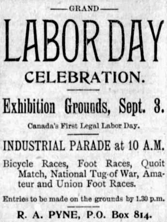 labour_girl's tweet photo. On this day in 1894, Labour Day was officially celebrated across Canada for the first time. Workers in industrialized cities had already been celebrating for years while in other areas the first Labour Day had little fanfare. #canlab #cdnpoli https://t.co/qVtV5hGMXc