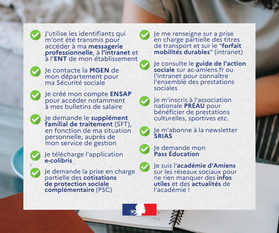 📚 Nouveaux enseignants de l'académie d'Amiens, bienvenue ! 🎉 Pour vous aider à préparer votre rentrée, nous avons préparé ce pense-bête avec toutes les informations utiles à votre installation ⬇️