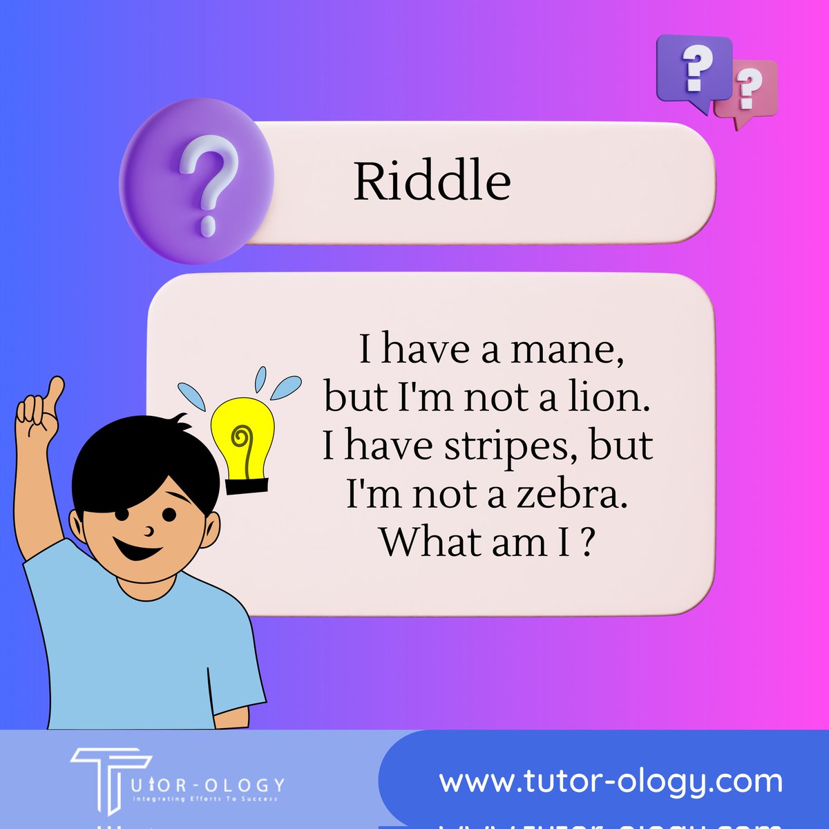 tutor_ology's tweet image. 🐾 Let their imagination run wild with this animal-themed riddle! 🐅
#RiddlesForKids #BrainTeasers #FamilyFun #KidsEducation #LearningThroughPlay #ParentingJourney
#onlinelearning #education #learning #elearning #onlineclasses #online #onlinecourses  #school #onlineeducation