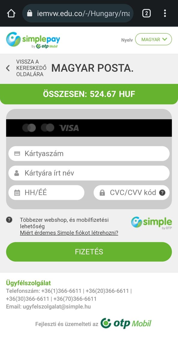 smica83's tweet photo. #Hungarian Post Services #phishing 
URL(https): /iemvw.edu.co/-/Hungary/magyar/ 
@otpbank_hu #simplepay kit detected 
@ActorExpose @PhishStats @whitehoodie4 https://t.co/874MZ3GWOc