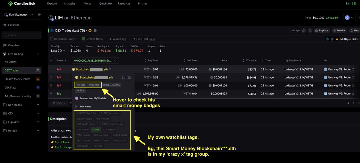 sizzles_fun's tweet image. Blockchain***.eth is the first Smart Money buyer to ape $LIM at 4 zeros (current price $0.01067). #DecentralizedLiquidity

He is also the first one to buy $COP and made a 3.75x profit.


But 😎Blockchain***.eth did not manage to sell $LIM at the peak.

He…