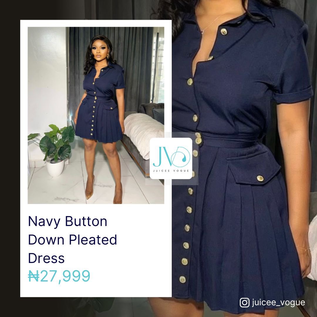 juiceevogue's tweet photo. Feeling elegant and sophisticated in this navy button down dress. Perfect for a day at the office or a night out on the town. 

Navy Button Down Pleated Dress 
Sizes: S S M M L
Price: ₦27,999

Feel free to drop a DM.

#juiceeeffects #juiceevogue #PleatedElegance #ClassicStyle https://t.co/CQrzRoDMWu