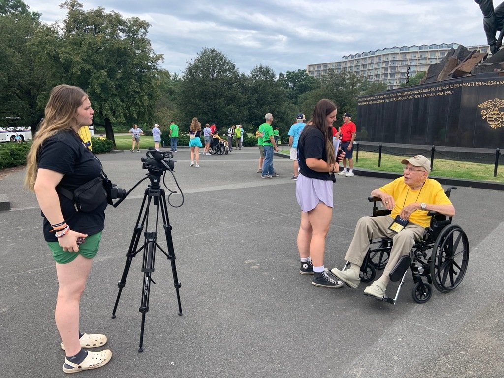 More than 600 people, including our students and staff and U.S. Rep. Bill Foster, gathered at MCHS Upper Campus Sunday afternoon to welcome home 63 veterans and their families from the Honor Flight trip to Washington D.C. 
Student journalists also returned from covering the trip!