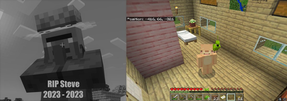 berumonCh's tweet photo. Sad day today.  My roommate, Steve, died cause I left the window open... totally not my fault.

Btw, pic isn't Steve. That's his twin brother Stove.

On the flipside, I got myself a parrot!🎉
#vtuber #Minecraft https://t.co/OLWjzs6rb4