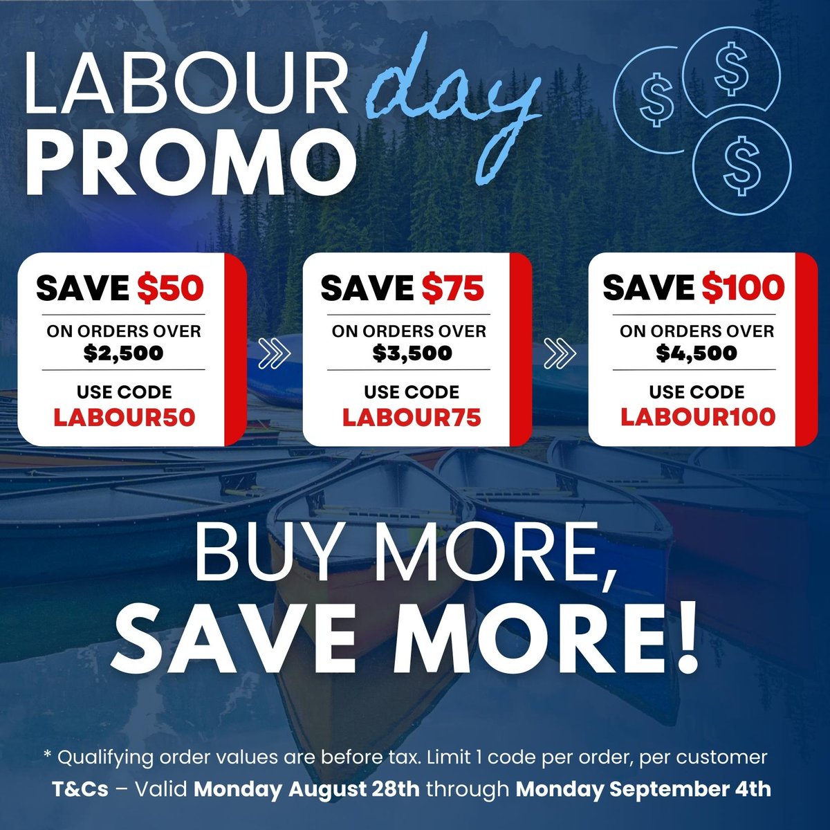 Labour Day Promo - starts today 🚨 BUY MORE – SAVE MORE ! Valid through Monday, September 4th. You can’t miss this amazing offer!

#labourday #canada #toronto #Oakville #Vaughan #Peterborough #Moncton #Dartmouth #StJohns #Ottawa #montreal #quebec #vancouver