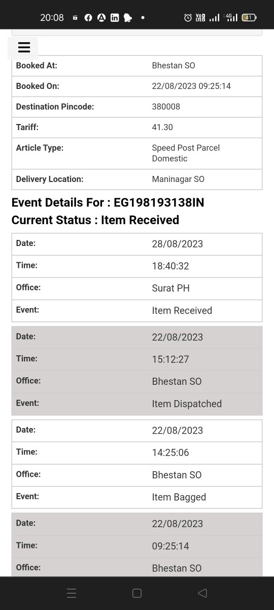 kaps_mech's tweet photo. @IndiaPostOffice
It took 6 day in Surat only in speed post.
What about regular post??

Bhestan post office service is very worst 

Do the needful https://t.co/6adOv84Izp