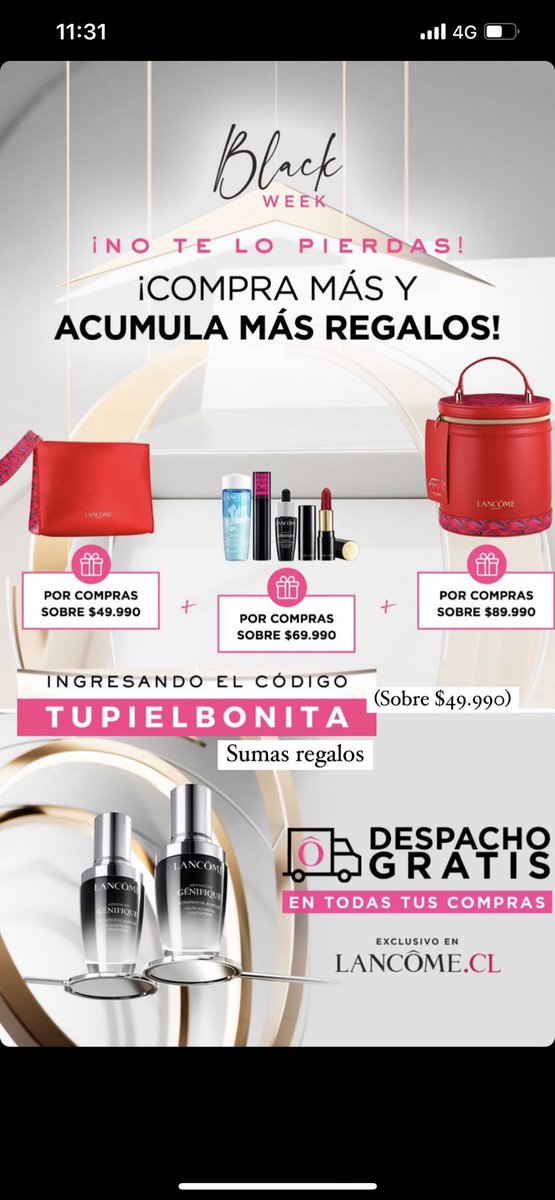 tupielbonita's tweet photo. Black Week en https://t.co/vWy15XqNjY ✨😱Lleva estos regalos sólo x hoy 28/8 y recuerda usar además el código promocional: TUPIELBONITA durante todo el Blackweek! Para regalo 💝 extra. (Black week termina el 30/8)
#lancomechile #codigochile #cupón #chile https://t.co/KHJYEUGWR1