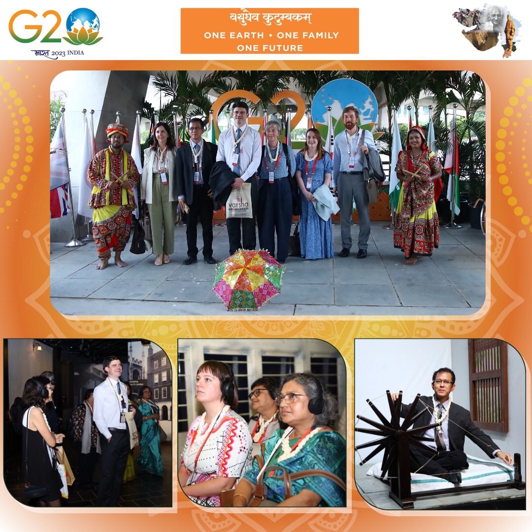 Delegates visit the iconic Dandi Kutir during the 2nd CSAR in Gandhinagar. #G20CSAR #G20Gujarat #G20India @narendramodi @PMOIndia @CMOGuj @PrinSciAdvOff @PrinSciAdvGoI @G20_CSAR @g20org @InfoGujarat @PIB_India