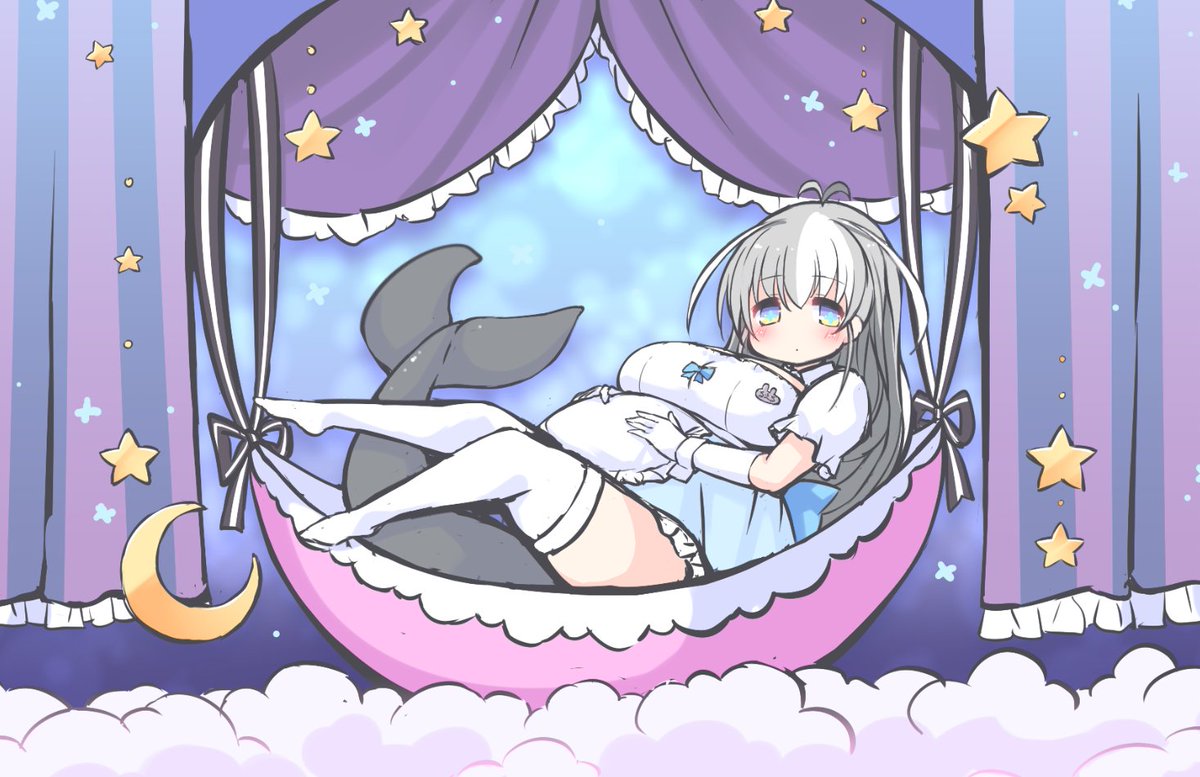 オリキャラのくじら店員さんのちびきゃら絵(おおきい):おなかの中に