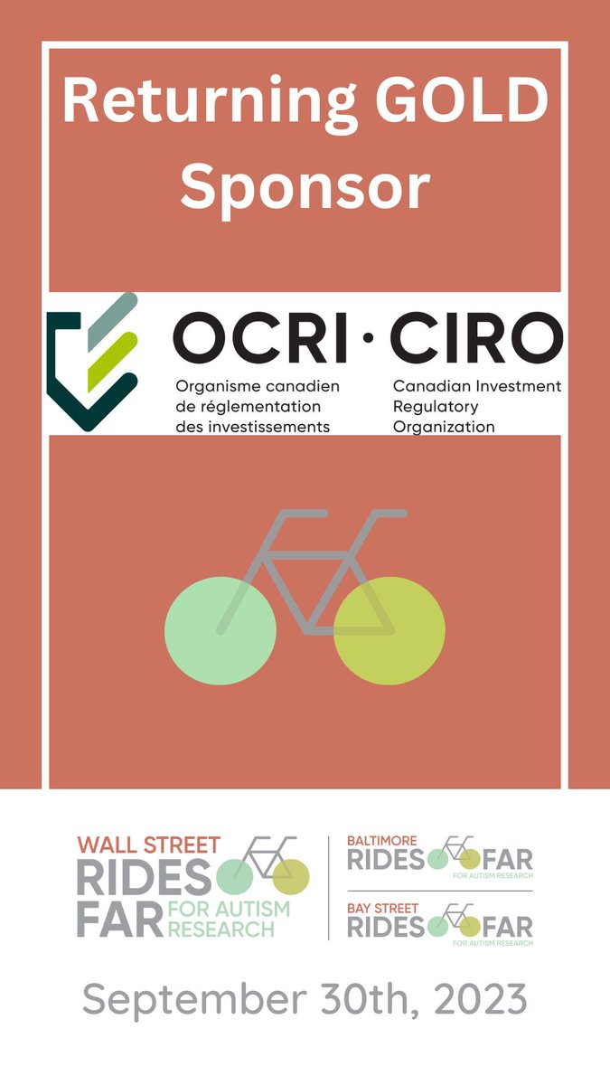 Please give a warm welcome to #RidesFAR’s gold sponsor, @CIRO_OCRI . Coming to us from Canada, CIRO / OCRI is setting the standard within the Canadian equity marketplace. As the @AutismScienceFd upholds its mission, their new partnership is built on the same ground.