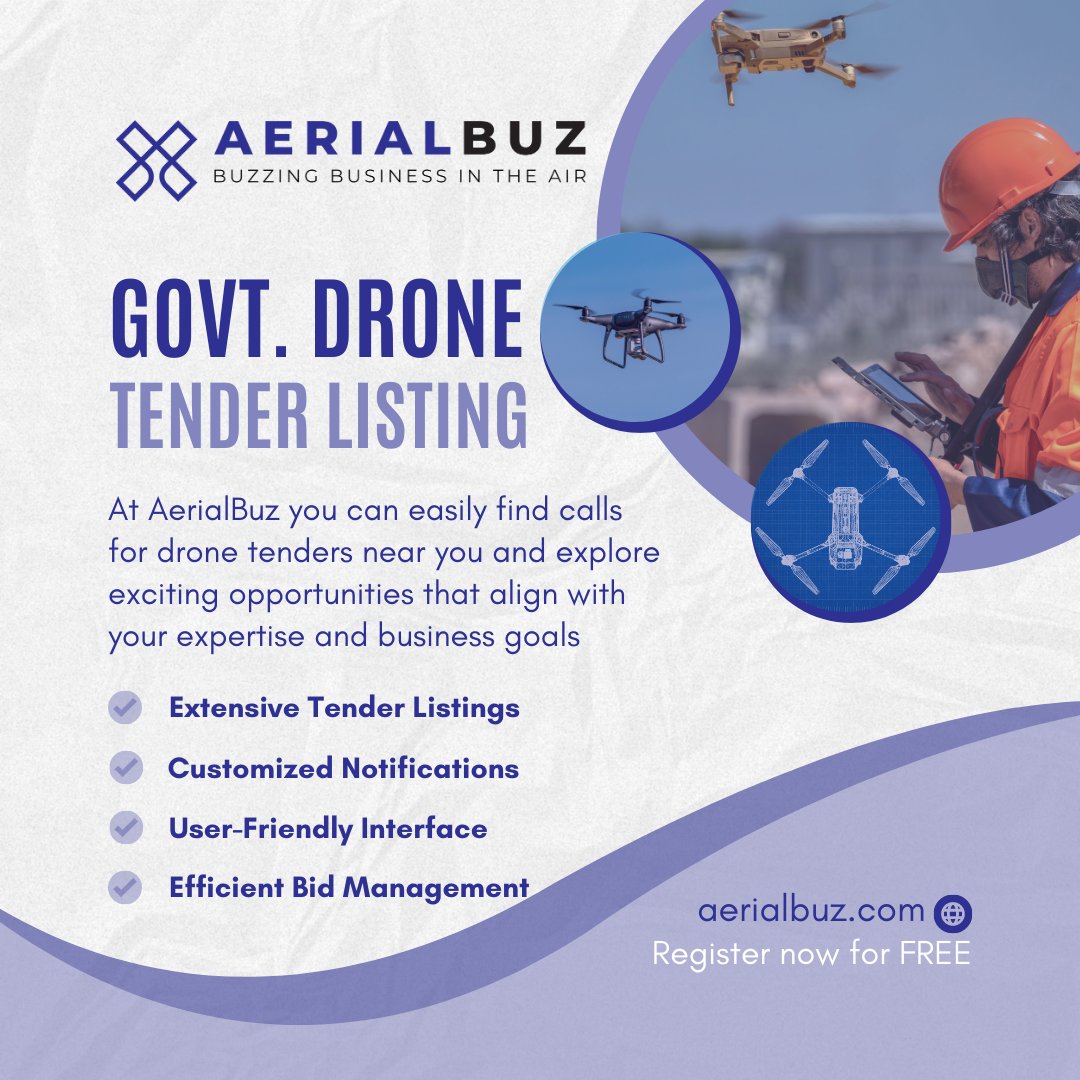 AerialBuz's tweet image. Government drone tenders are now at your fingertips. Unlock new possibilities in the world of UAV technology.

#GovernmentDroneTenders #DroneProjects #UAVInnovation #TechAdvancements #DroneOpportunities #UAVProgress #AeroTenders #GovernmentUAV #aerialbuz