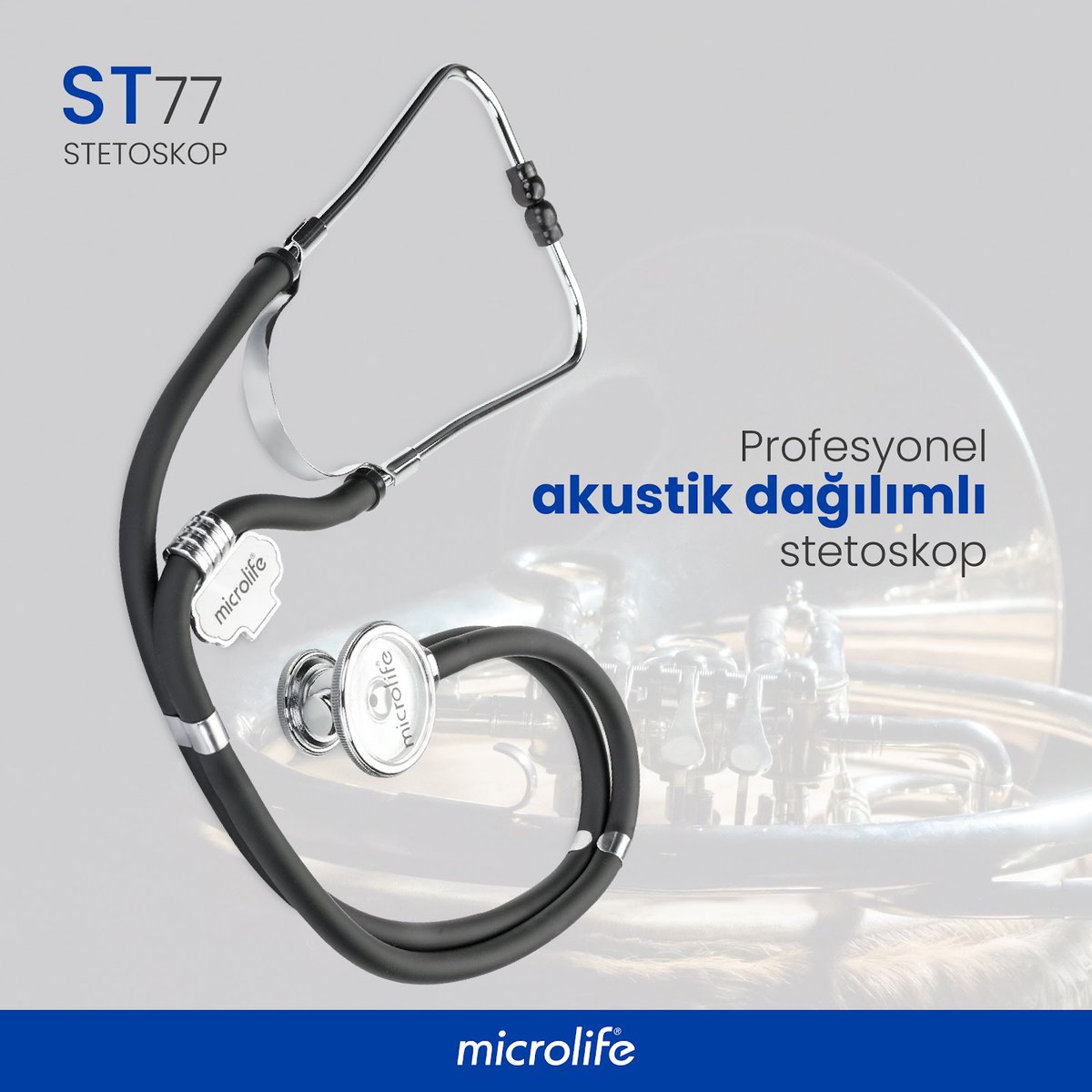 Elmaslarmedikal's tweet image. Microlife ST77 Profesyonel Steteskop; alüminyum çan, ayarlanabilir krom kaplama, yumuşak kulaklıklar ile kullanıcı deneyimini ve konforunu en üst düzeye çıkarmaktadır. Çift taraflı akustik dağılıma sahiptir.

#microlife #st77 #steteskop #stetoskop