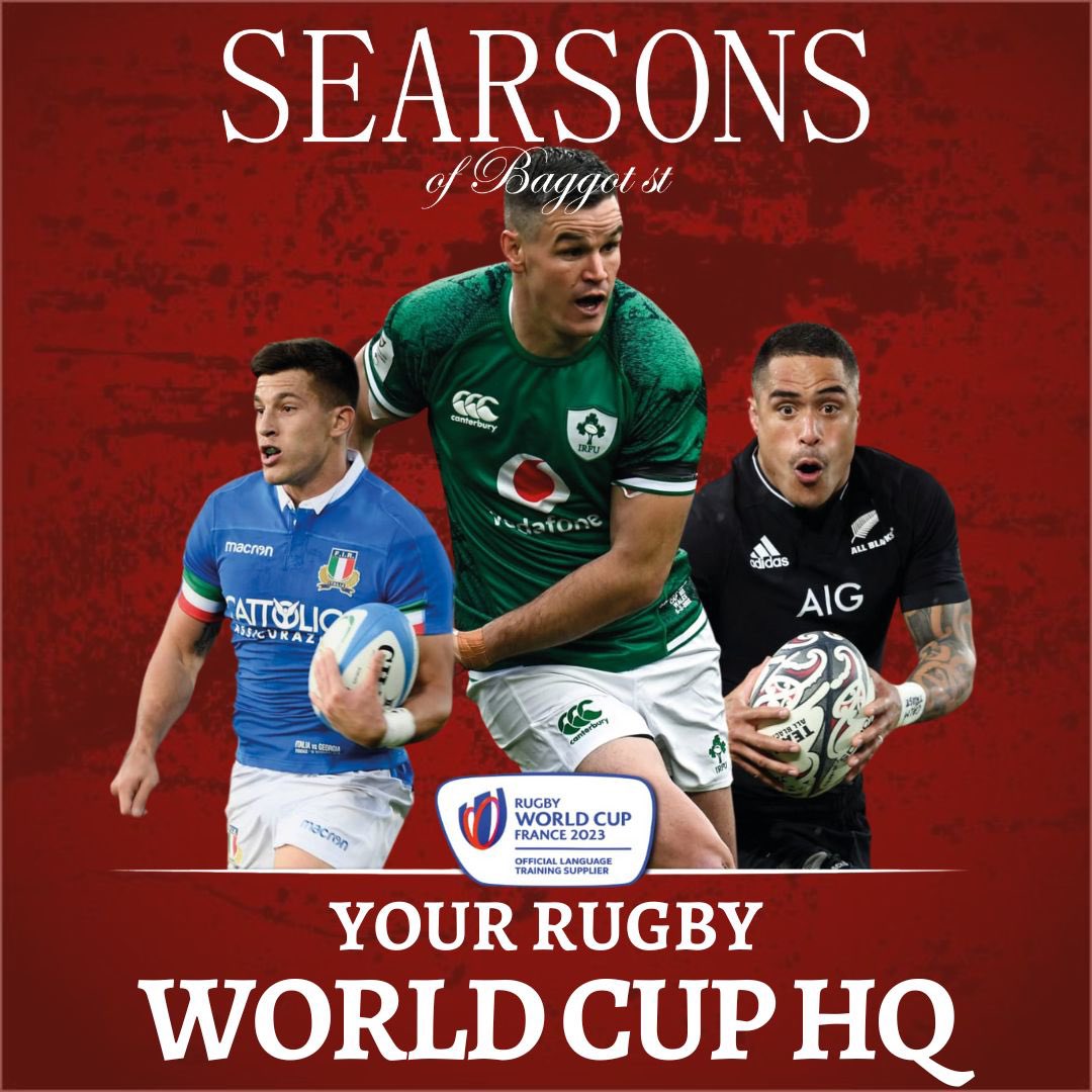We’re gearing up for the 2023 Rugby World Cup starting with Ireland v Romania on the 9th of September from 2:30pm! 🏉

Join us to cheer on the boys in green and make searsons your official Rugby World Cup HQ 🍻

☘️ Special Guest Speakers 
🍀 Q&amp;A
🍀 Ticket Giveaway’s