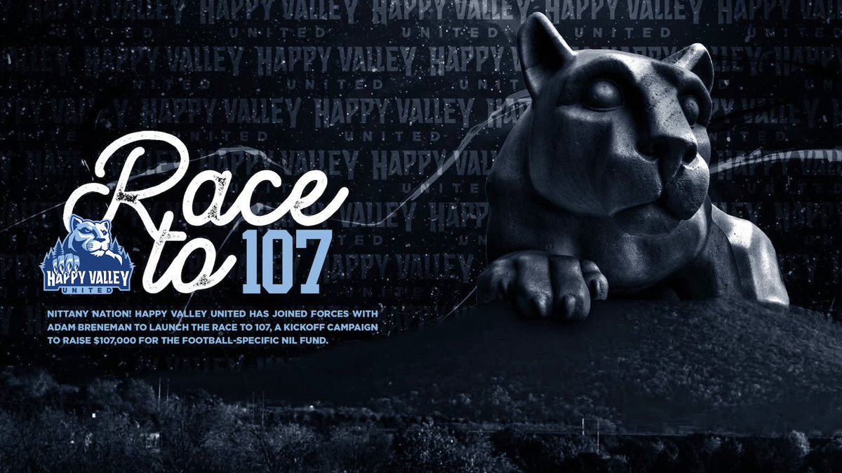 kaleb Artis (@kalebartis2022) on Twitter photo Nittany Nation! We need your support in Beaver Stadium this season, but we need your support in NIL too! Get behind our team by supporting the Race to 107 through <a href="/HappyValleyUtd/">Happy Valley United</a>. Your support COUNTS!
Support Now — Happyvalleyunited.com/107 Nittany Nation! We need your support in Beaver Stadium this season, but we need your support in NIL too! Get behind our team by supporting the Race to 107 through <a href="/HappyValleyUtd/">Happy Valley United</a>. Your support COUNTS!
Support Now — Happyvalleyunited.com/107